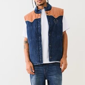 True Religion Western Denim Puffer Vest Men's Size 2XL NEW!